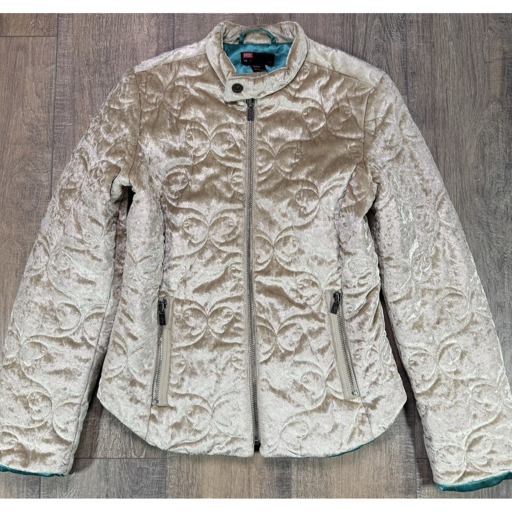 Diesel Demi 00s Y2K Season Gold Crushed Velvet Quilted Jacket Womens Coat L